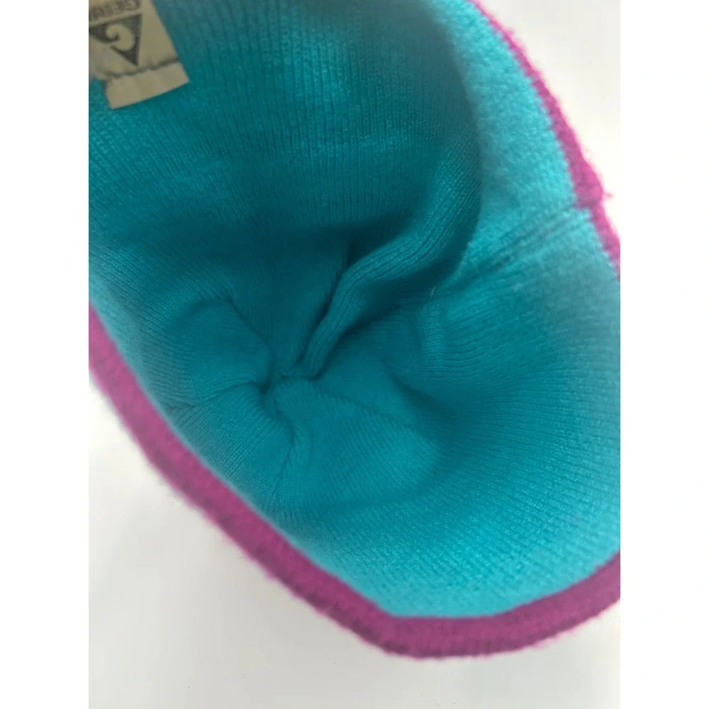 Gerry Beanie Purple Teal Blue Striped Knit Hat Silver Metallic Accent B981